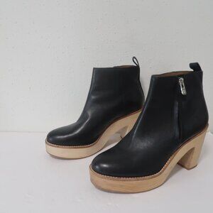 Antonio Melani Black Leather Block Heel Ankle Boots Size 8.5